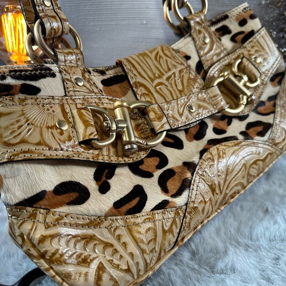 Hype Animal Print Brass Metal Leather Shoulder Bag Gold Tone, - Picture 11 of 11